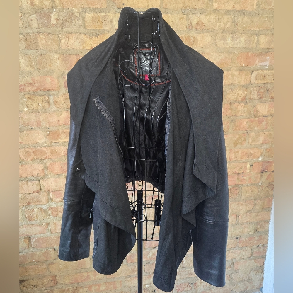 ♣️ Vince Camuto Black Leather Jacket with Shawl - New Zealand Lamb Leather - Picture 7 of 12
